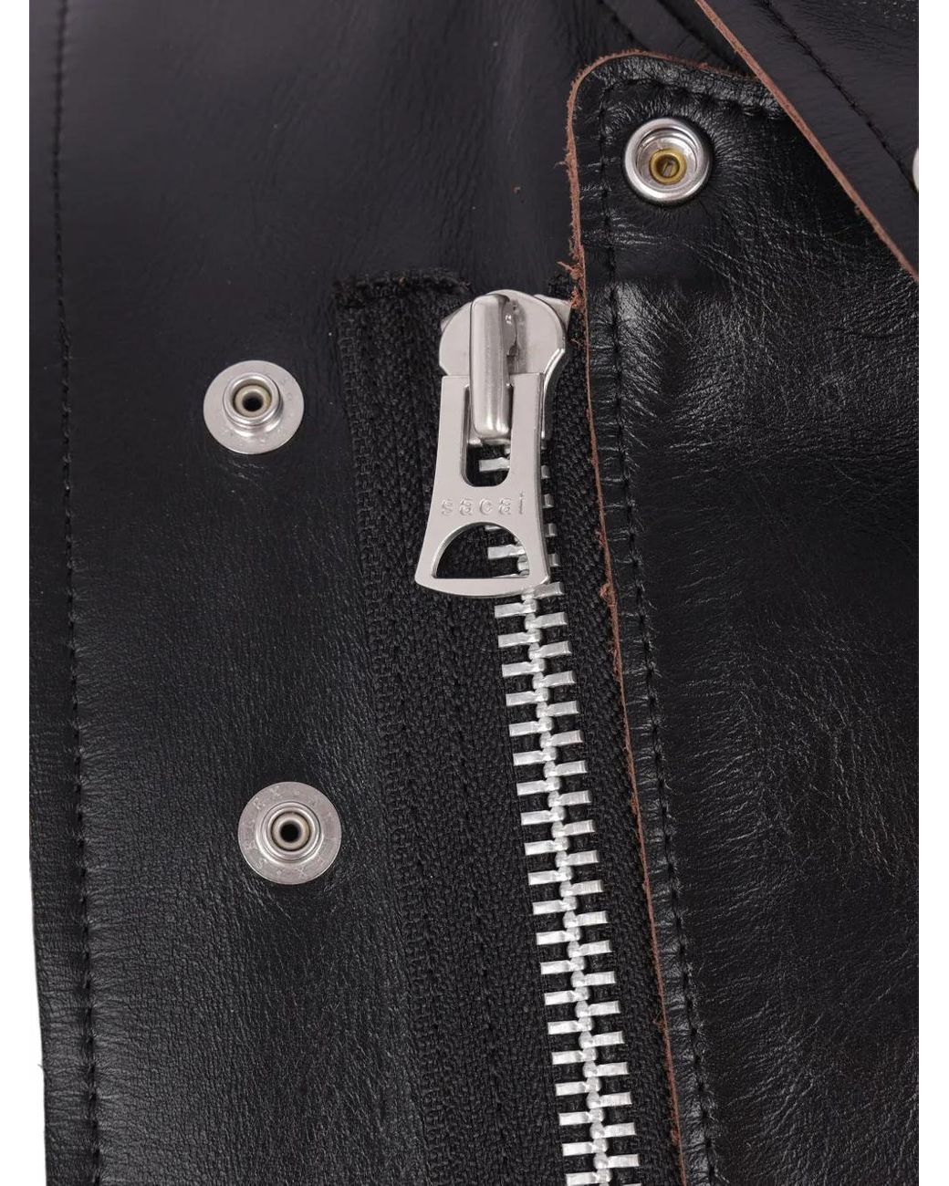 Sacai Leren Jack Met Drukknoopsluiting in het Gray voor heren