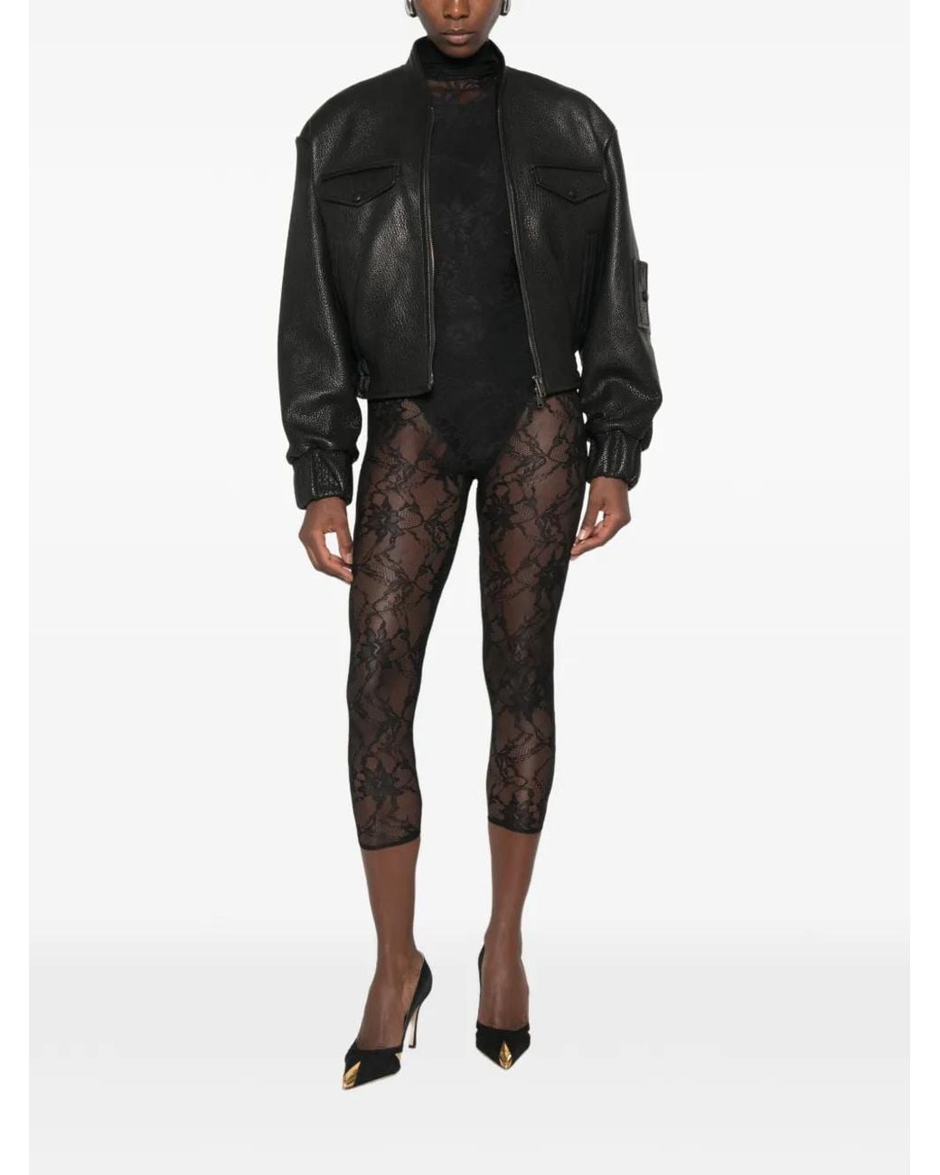 ANDAMANE Black Ziggy Lace-Patterned High-Neck Bodysuit