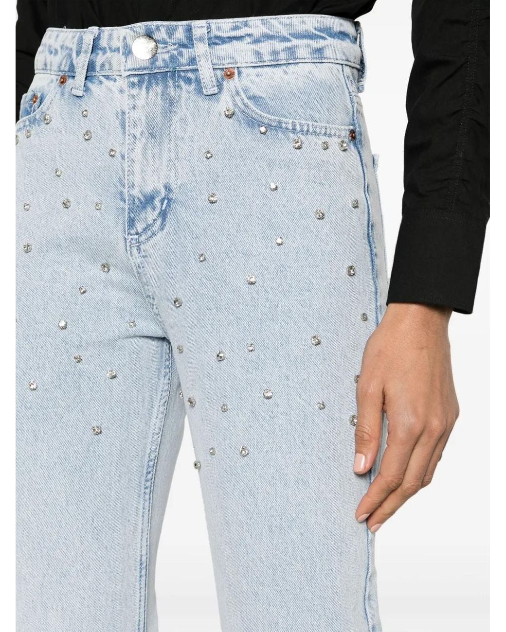 Ana Radu Blue Crystal-Embellished Cropped Jeans