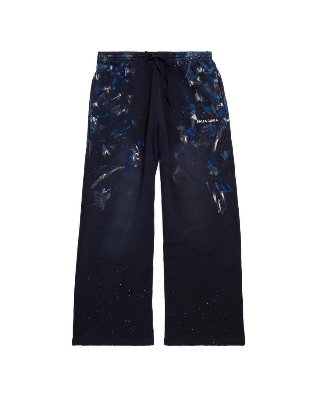 Balenciaga Blue Paint-Splatter Oversized Baggy Sweatpants for men
