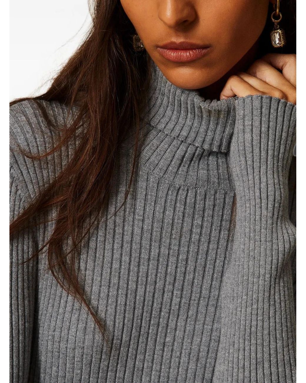 Twinset Gray Pull En Maille Nervurée À Col Roulé