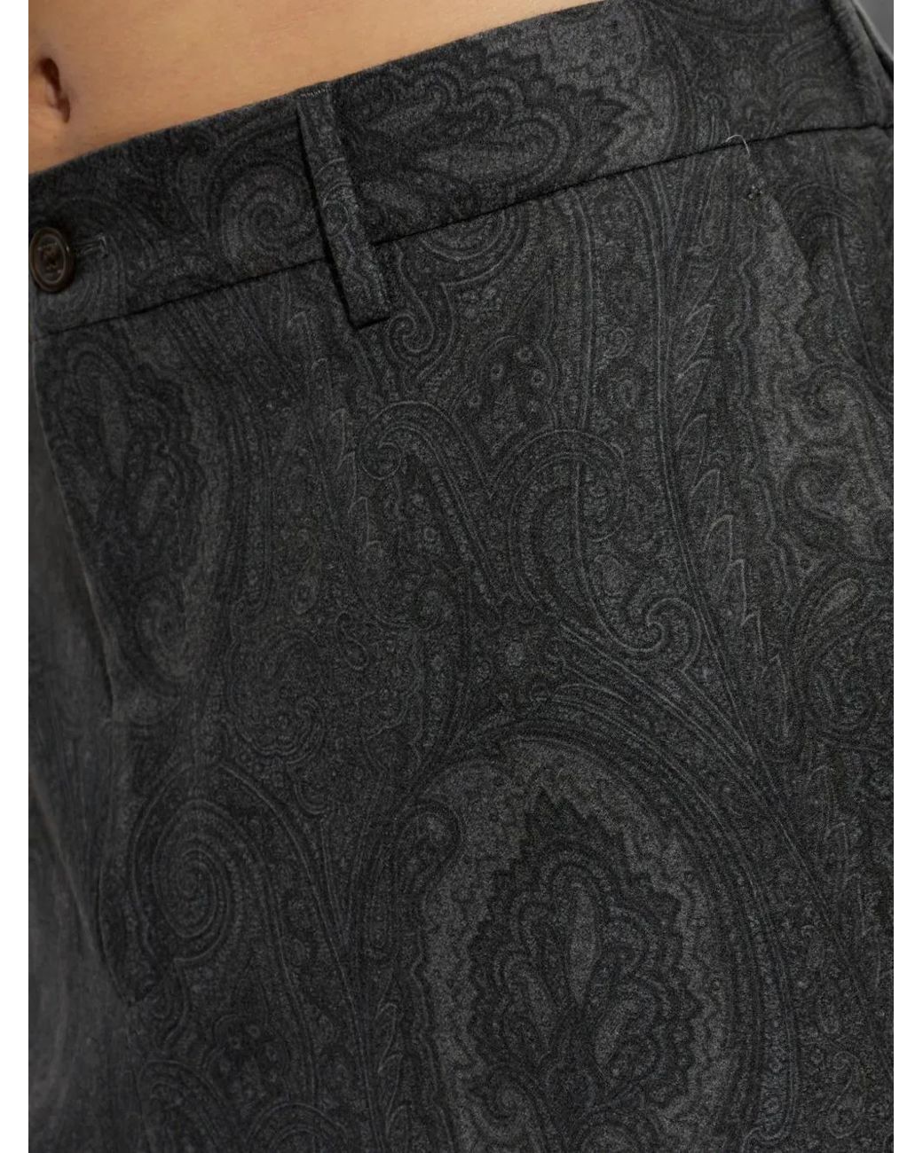 Etro Black Paisley-Print Pleated Trousers for men