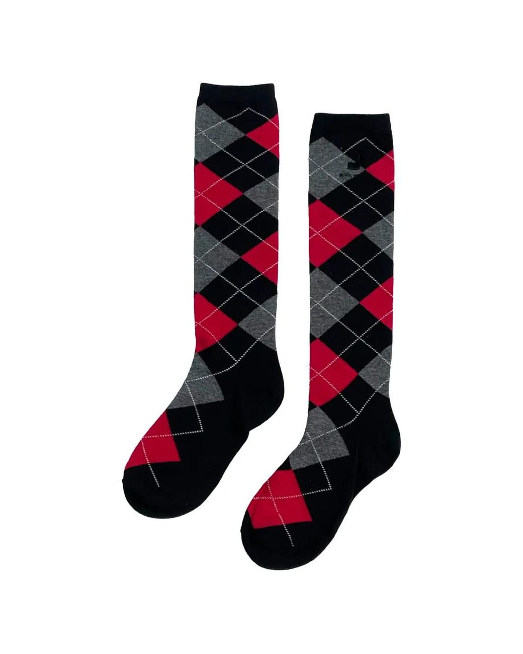 Pushbutton Black Argyle-Intarsia Knee-High Socks