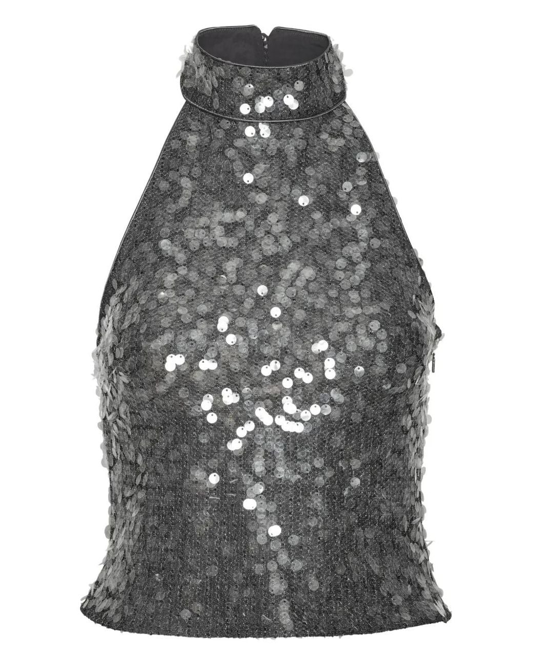 ROTATE BIRGER CHRISTENSEN Gray Halter Top With Paillettes