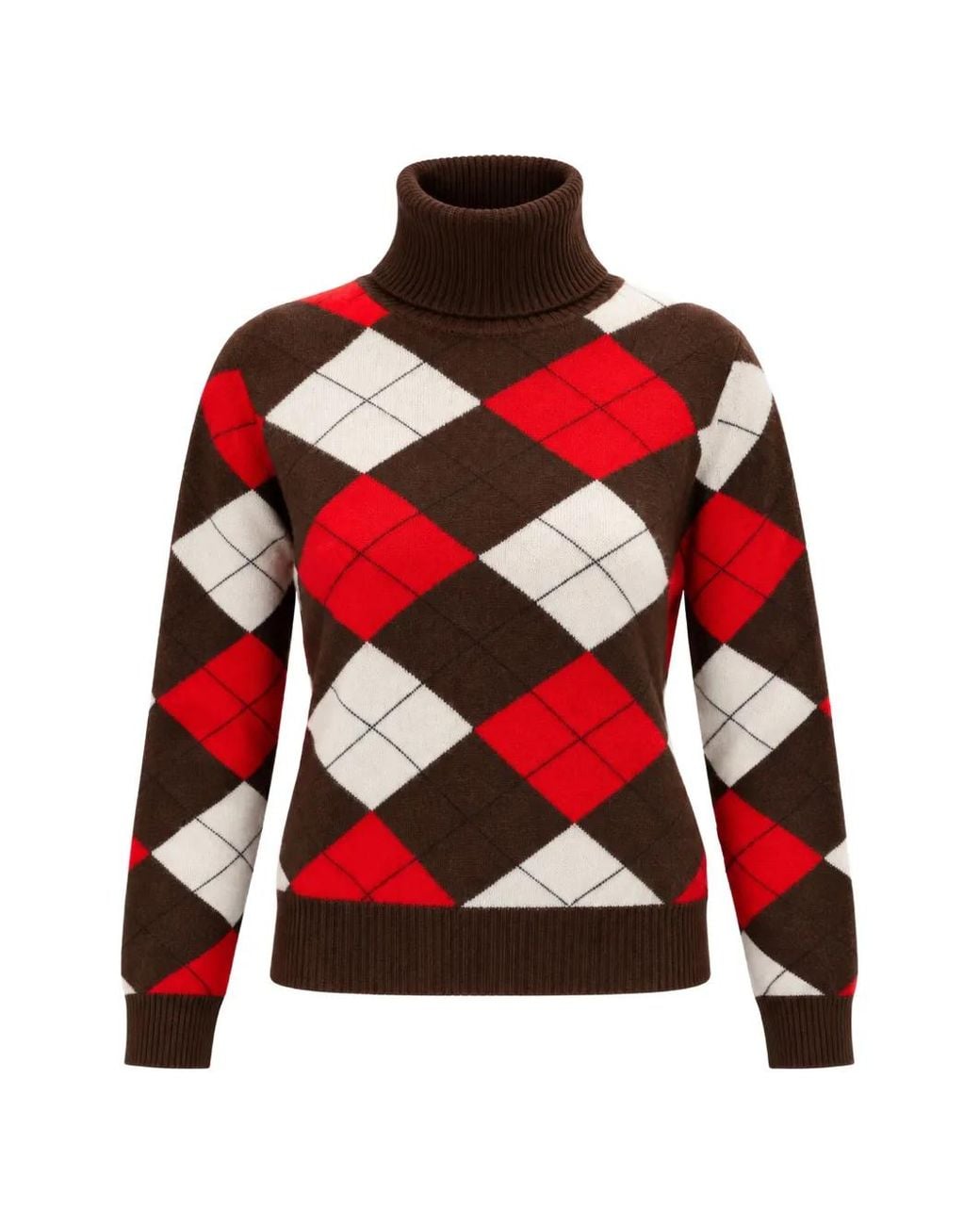 Marella Red Argyle-Intarsia Roll-Neck Sweater