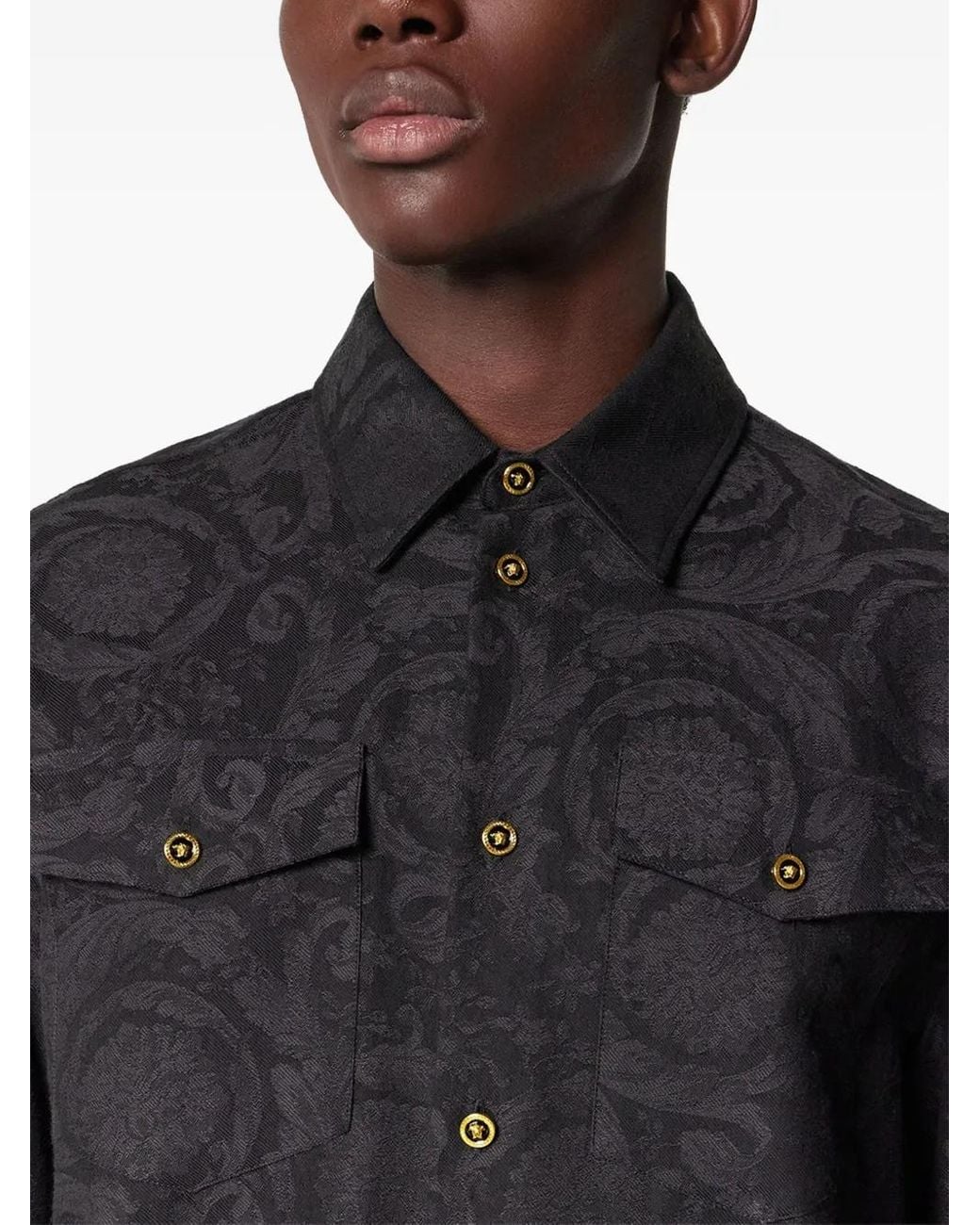 Camisa De Cambray De Jacquard Barocco Versace de hombre de color Blue