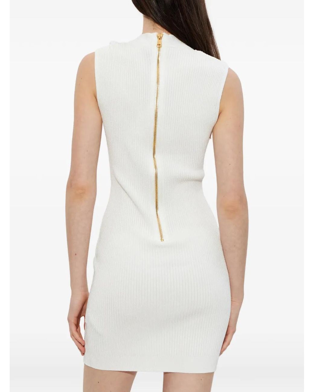 Balmain White V-Neck Sleeveless Dress