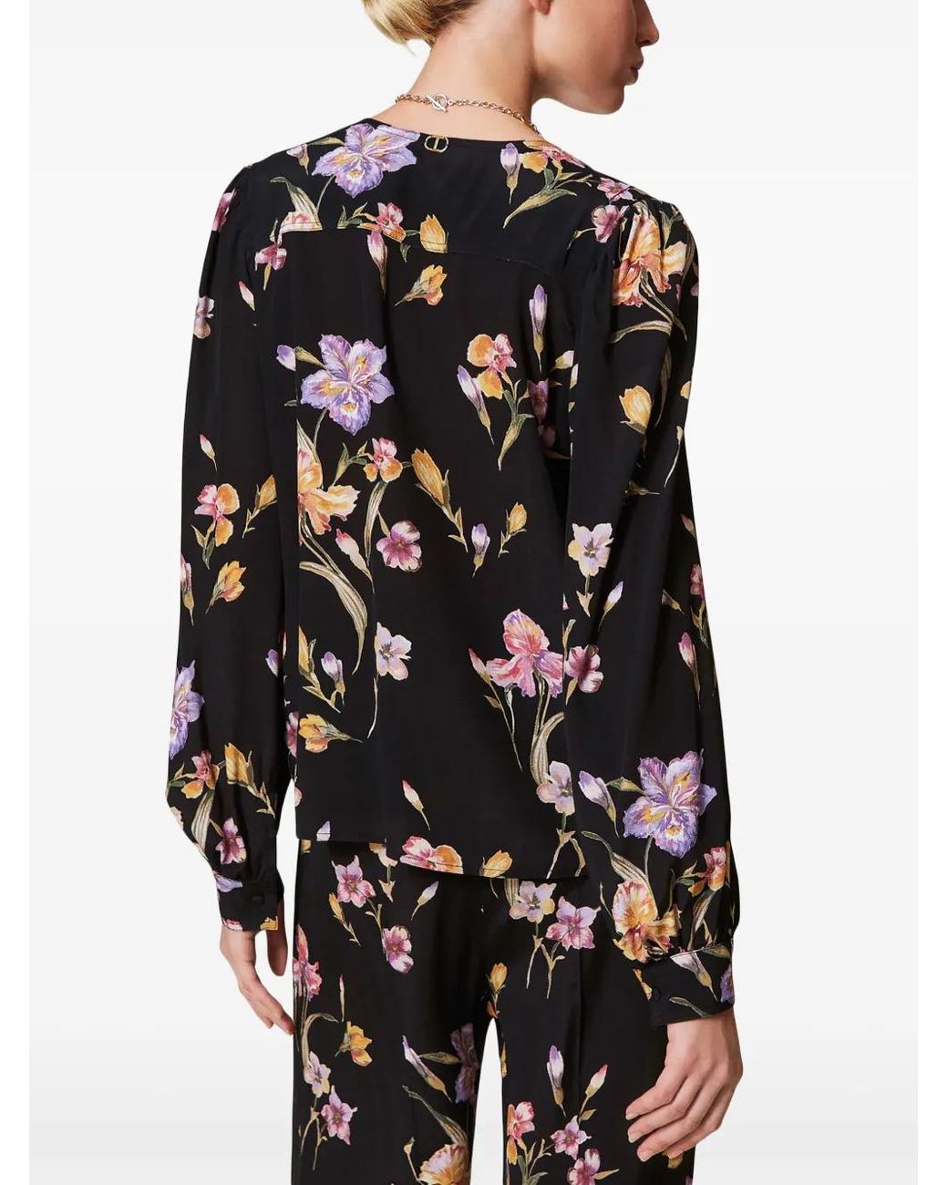 Twinset Black Crêpe De Chine Floral Shirt