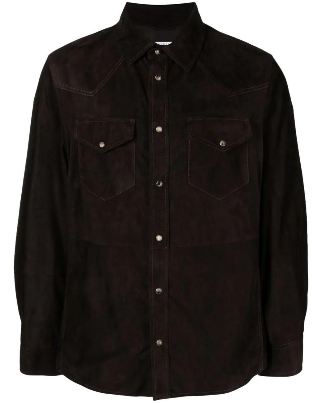 Brunello Cucinelli Black Brown Press-stud Suede Shirt for men