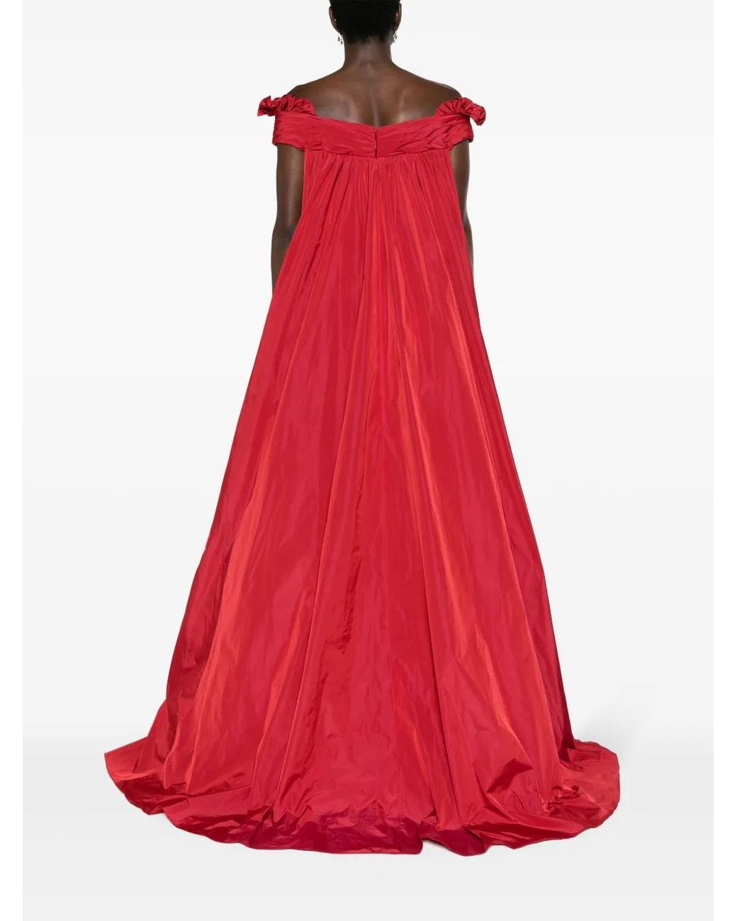 Elie Saab Red Cape-Effect Taffeta Gown
