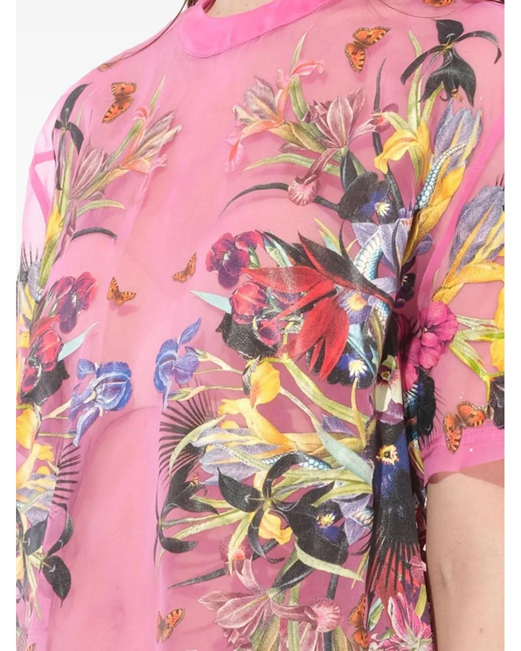 Givenchy Pink Floral-Print Semi-Sheer T-Shirt