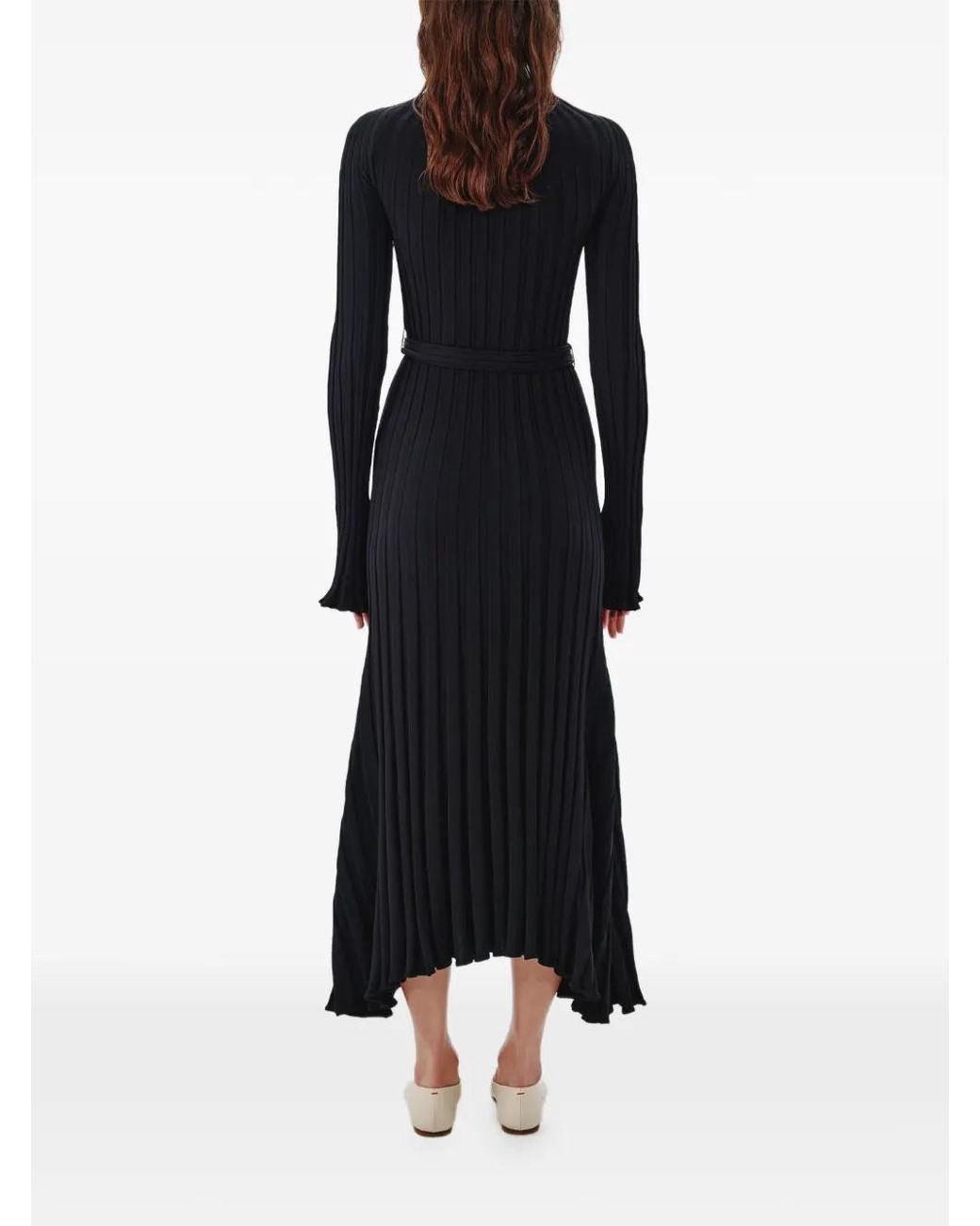 Another Tomorrow Blue Long Ribbed-Knit Flared Dress