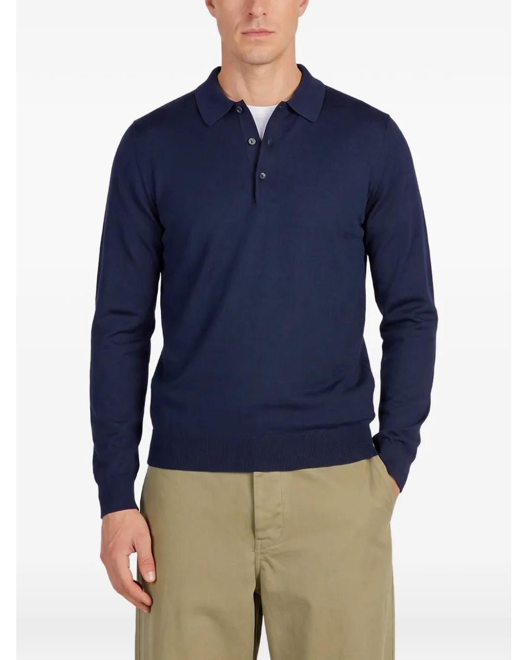 John Smedley Blue Belper Wool Polo Shirt for men