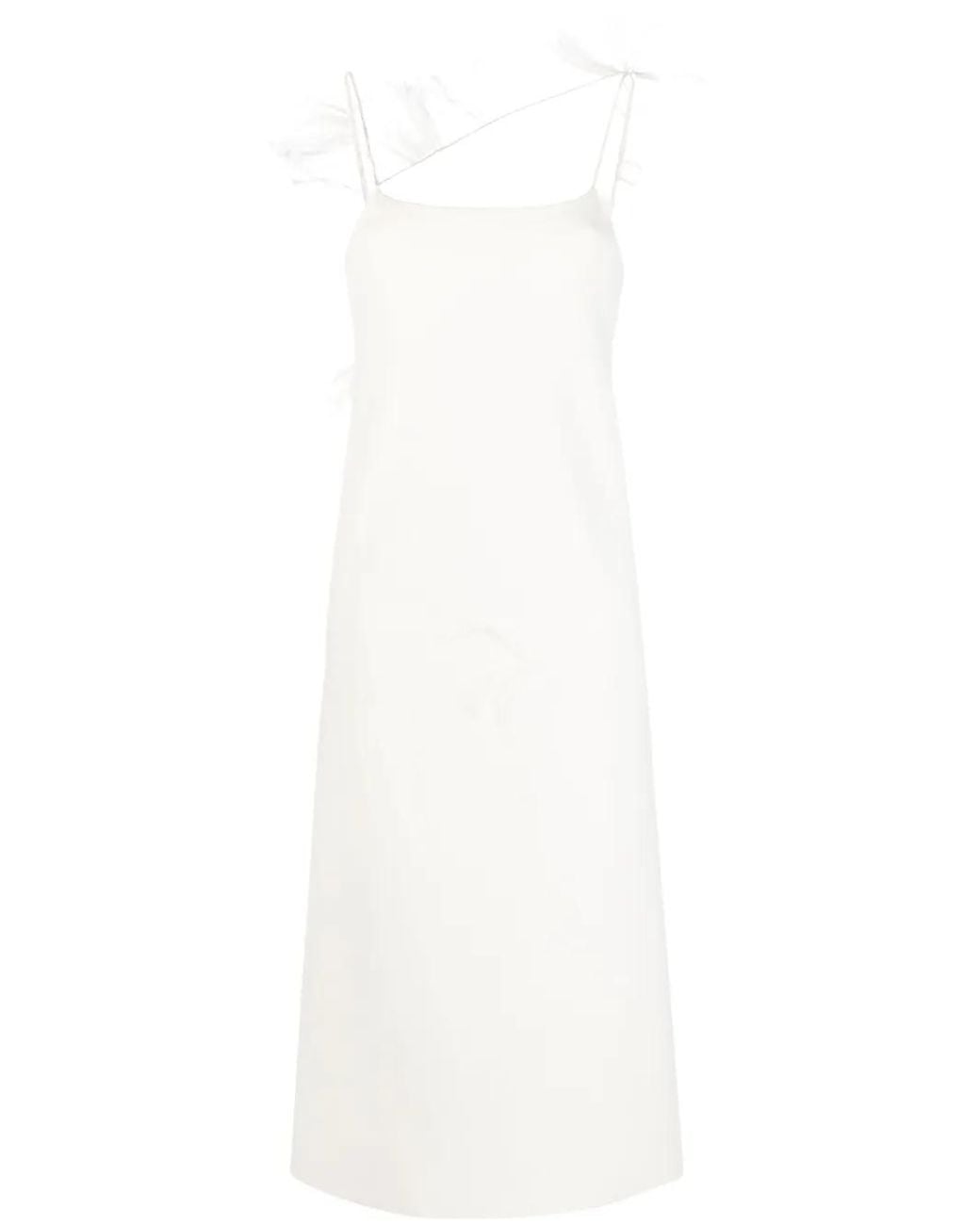 Jil Sander White Feather-Trim Slip Dress