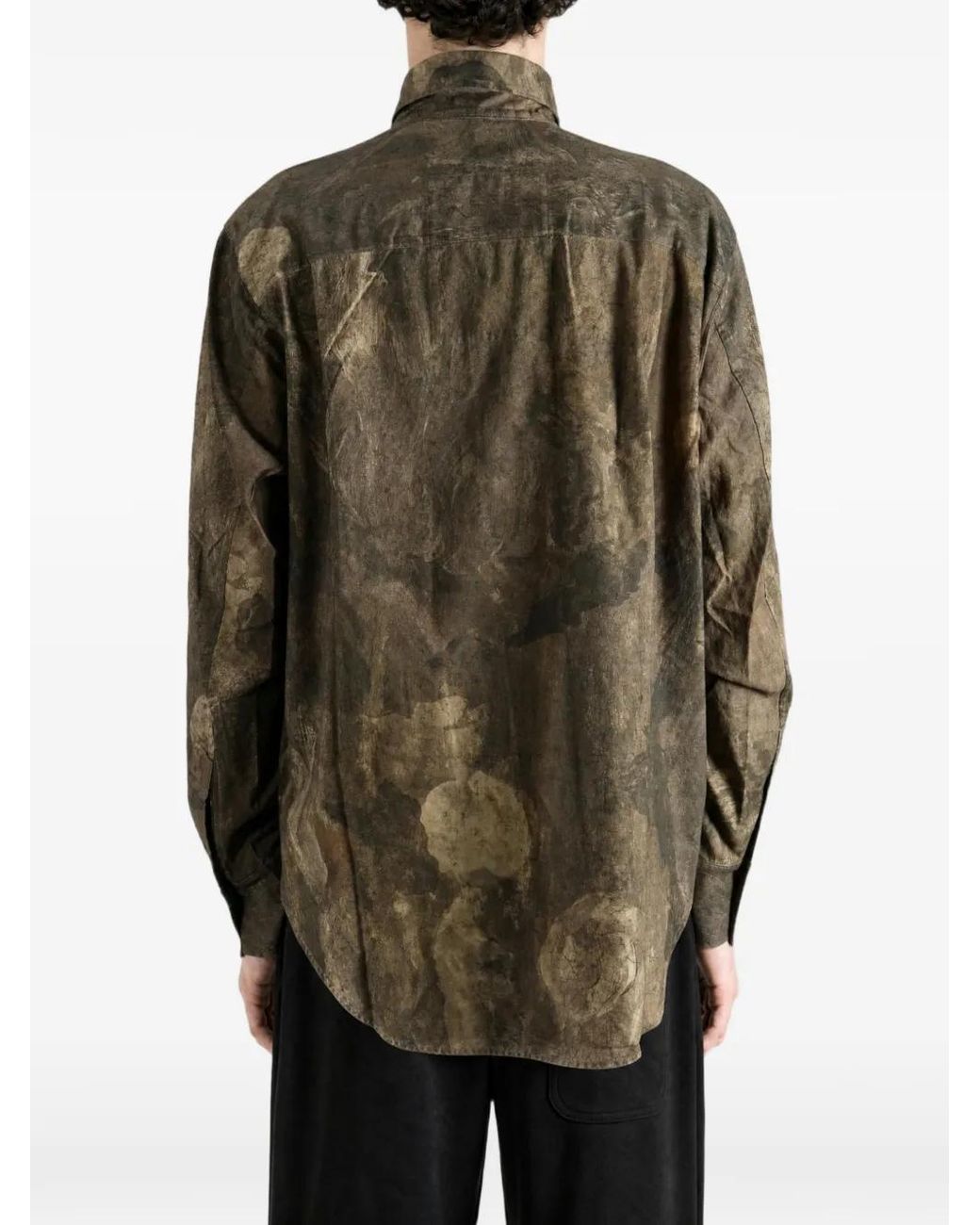 Ziggy Chen Green Abstract-Print Layered-Hem Shirt for men