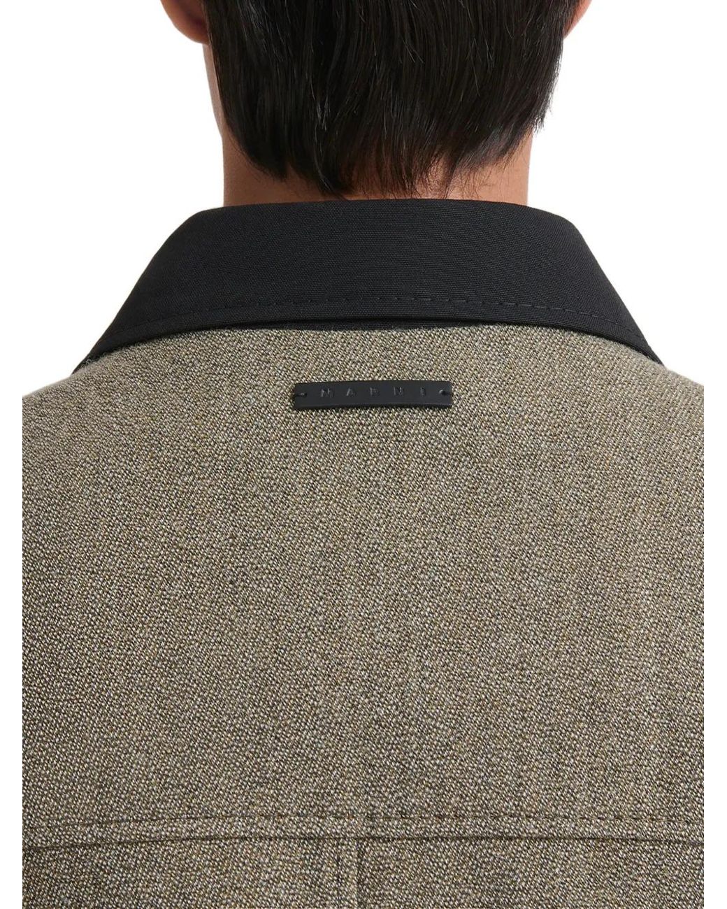 Marni Green Taupe Tweed Jacket With Sculptural Collar for men