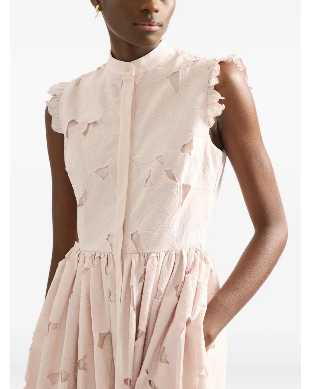 Erdem Pink Floral-Cutwork Sleeveless Midi Dress