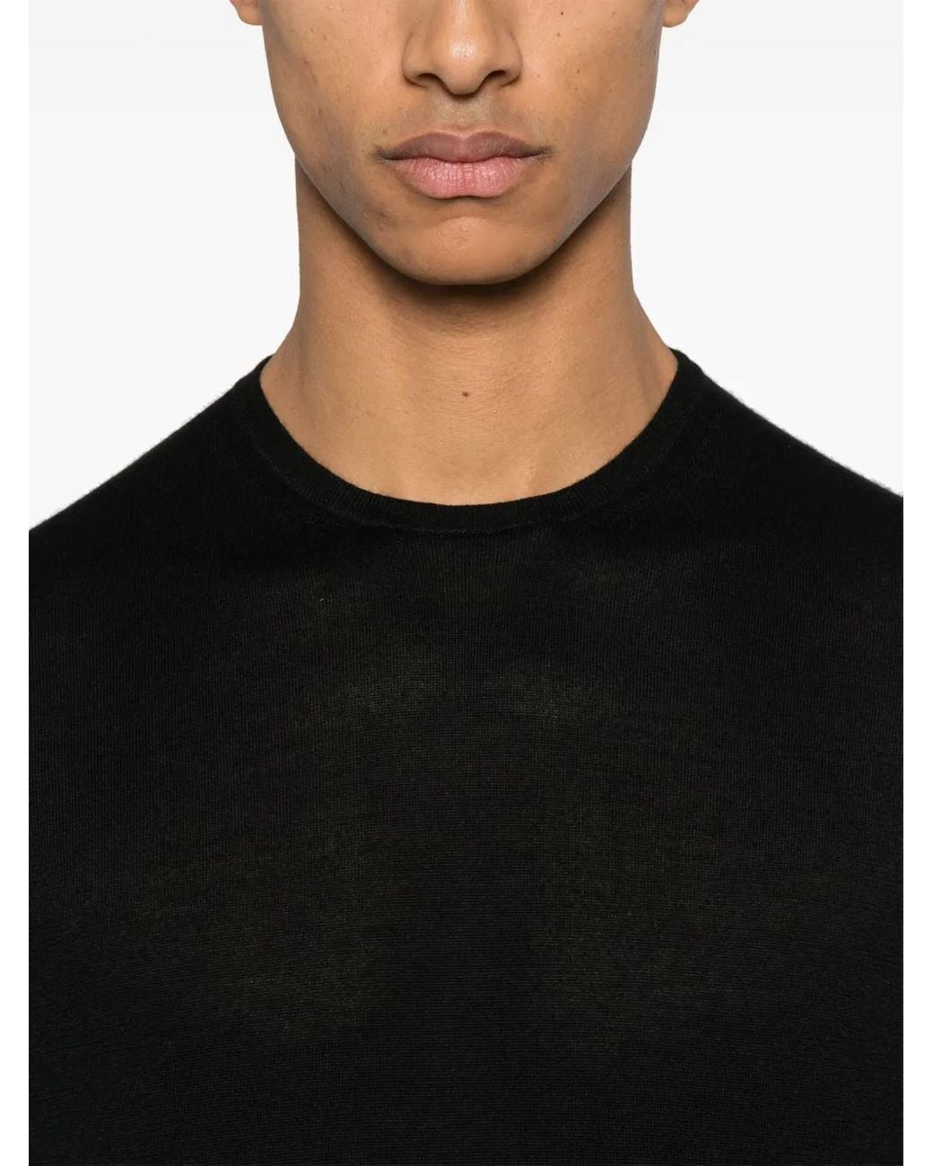 Bruno Manetti Black Fine-Knit Sweater for men