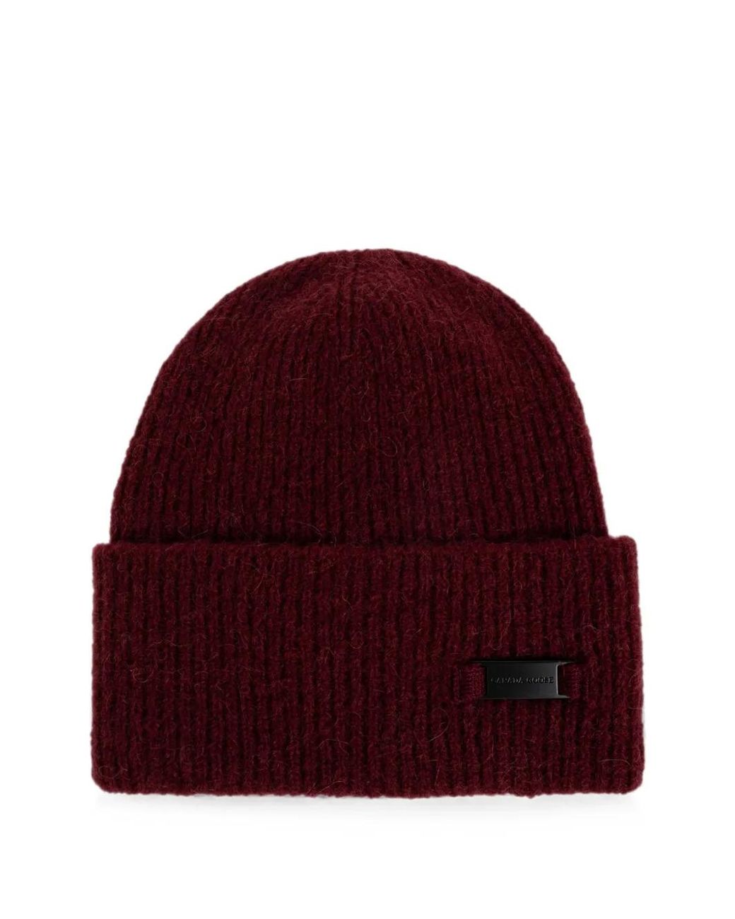 Canada Goose Red Ribbed-Knit Logo-Plaque Beanie Hat