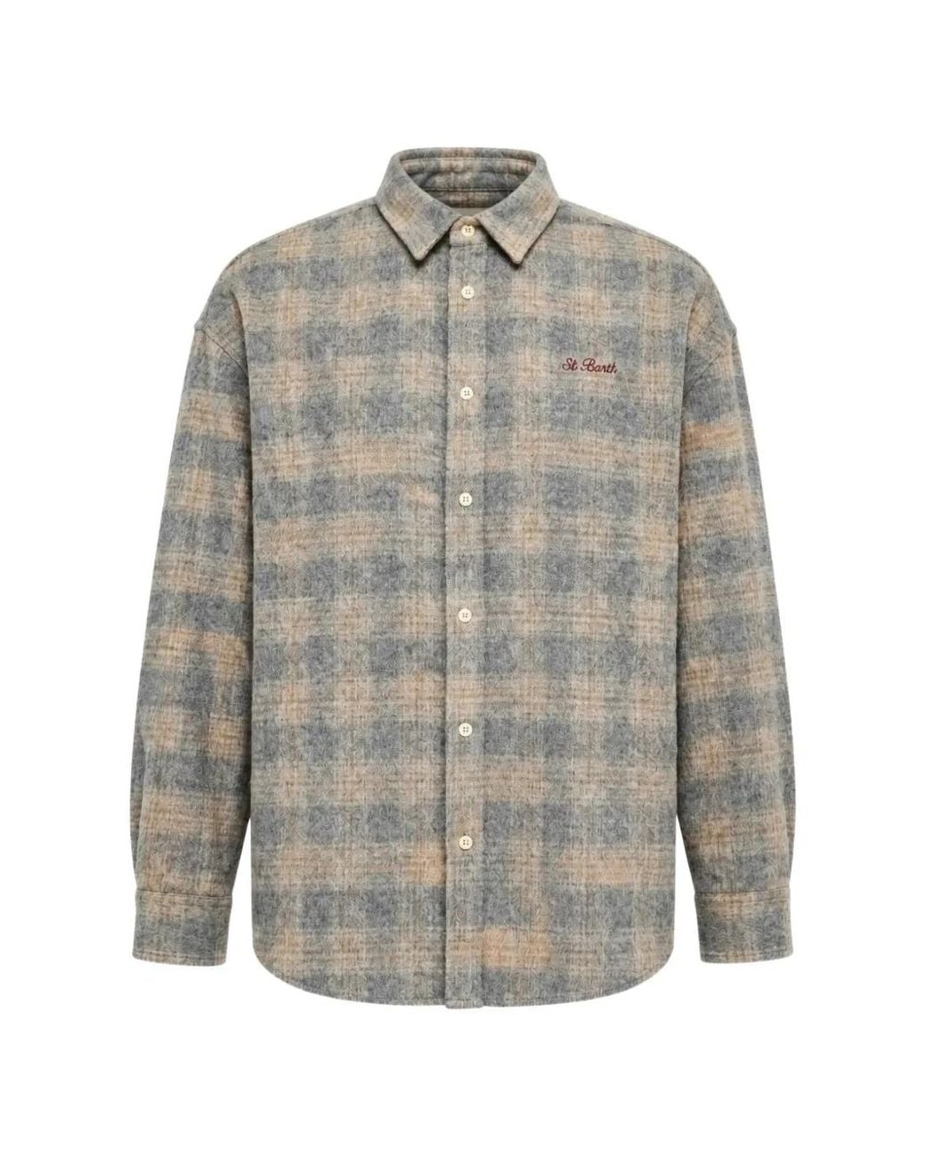 Mc2 Saint Barth Gray X Peanuts Lully Wool-Blend Flannel Shirt With Snoopy Embroidery