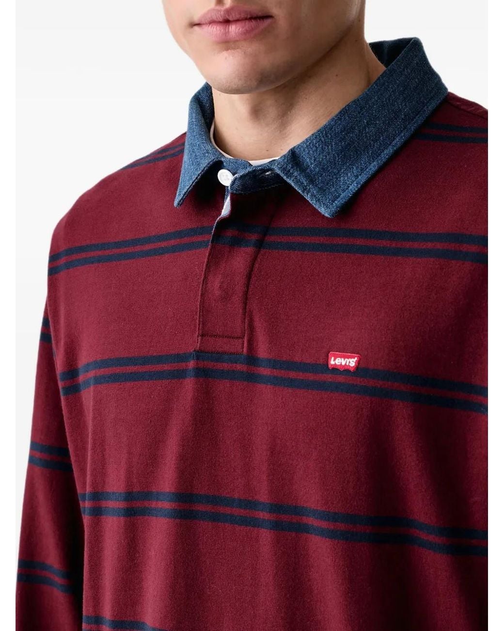 Levi's Red Striped Denim-Collar Rugby Polo Shirt for men