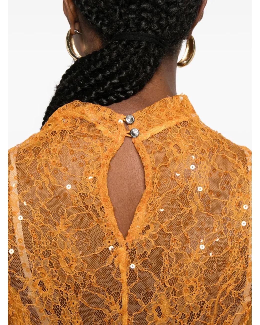 Patrizia Pepe Orange Robe Mi-Longue À Ornements De Sequins