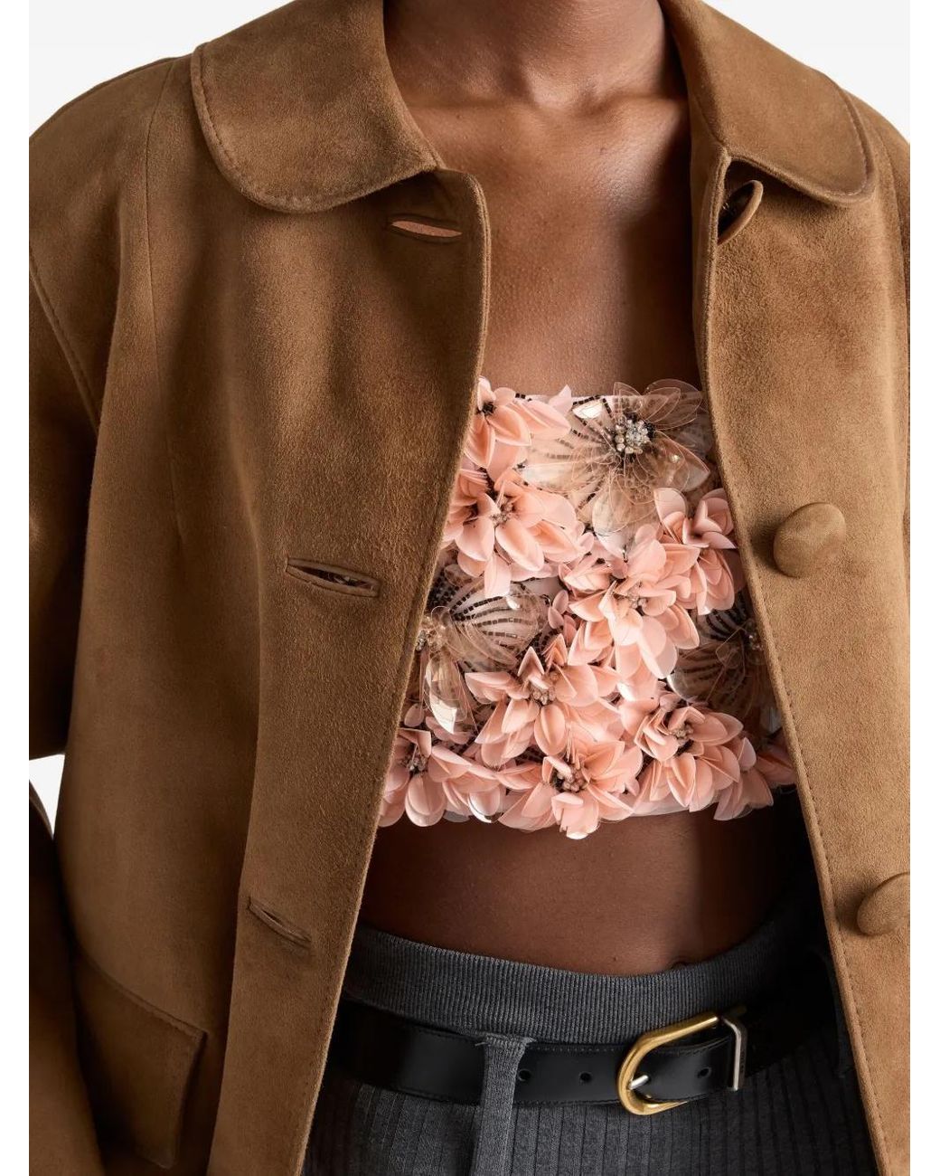 Chaqueta De Ante Con Botones Prada de color Brown