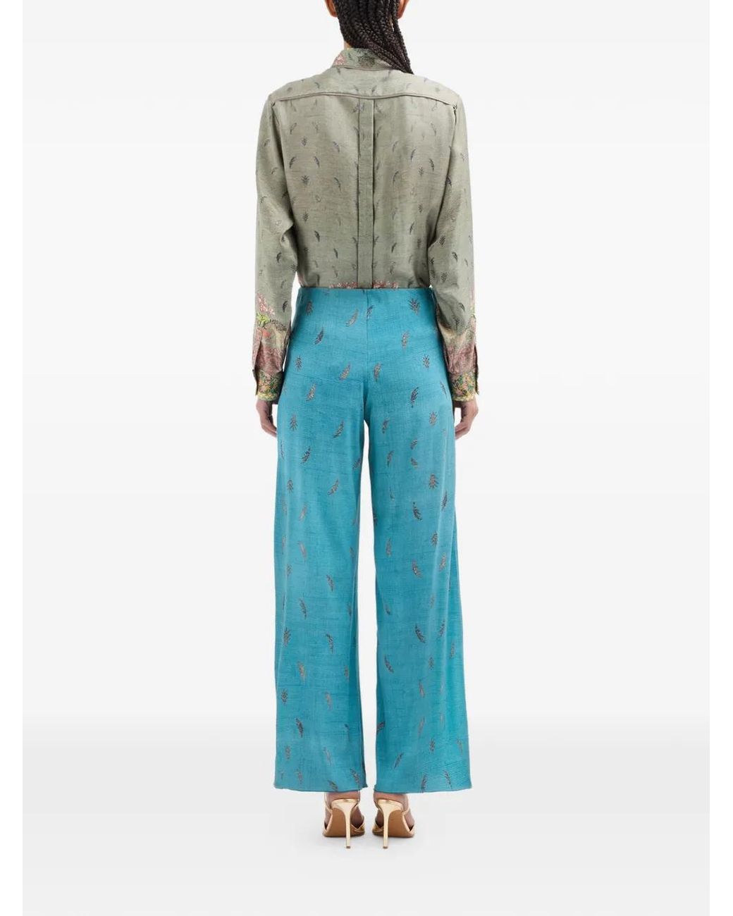 Pierre Louis Mascia Blue Adanastr Leaf-Print Palazzo Pants