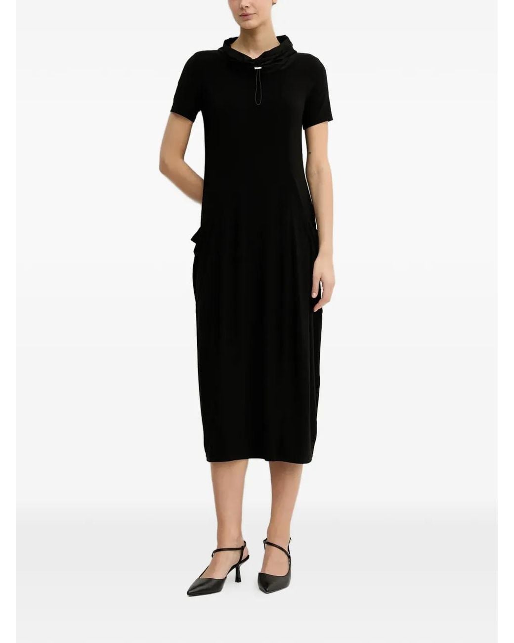 Joseph Ribkoff Black Short-Sleeve Cowl-Neck Midi Dress