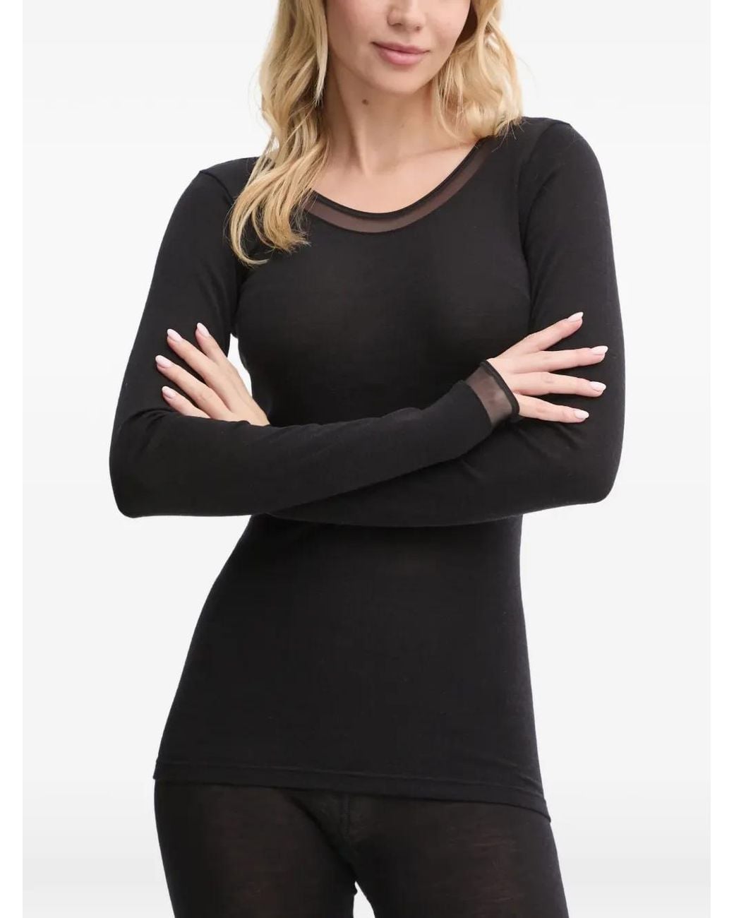Chantelle Black Juliana Mesh-Panel Long-Sleeve T-Shirt