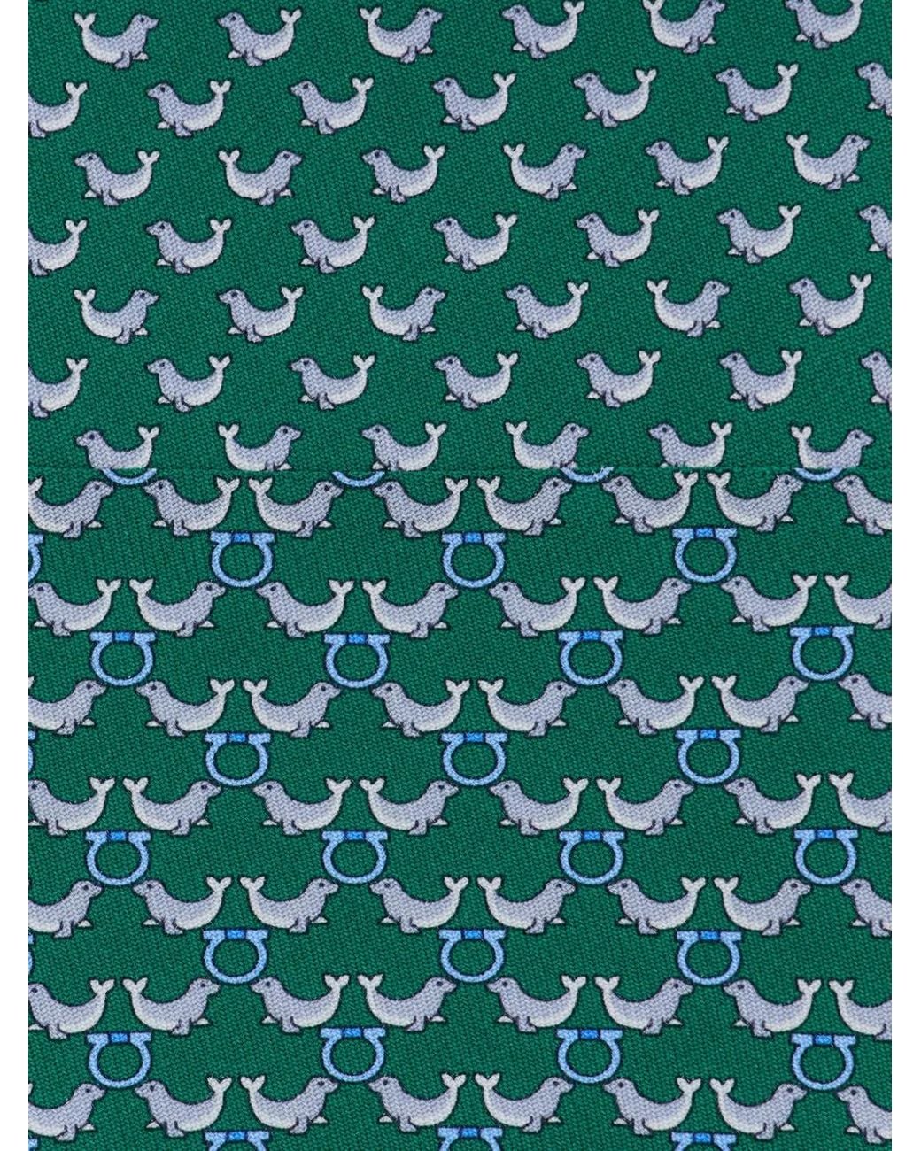 Ferragamo Green Circus Print Silk Tie for men