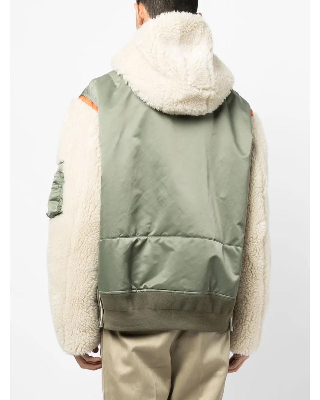 Sacai Green Colour-Block Zip-Up Hooded Jacket for men