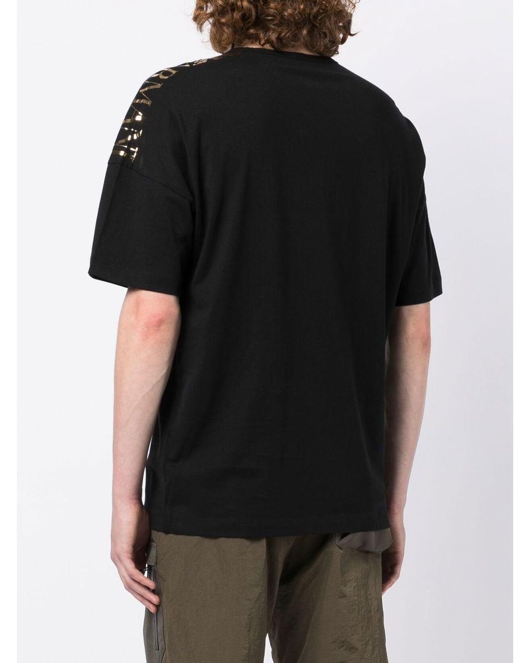 EA7 Cotton Foil Logo-print T-shirt in Black for Men | Lyst