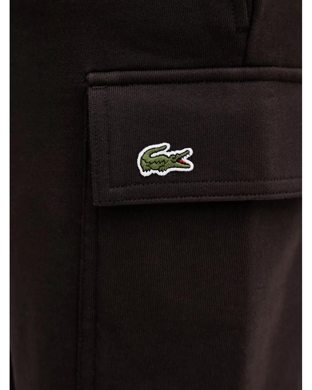 Lacoste Black Cotton Fleece Cargo Shorts for men
