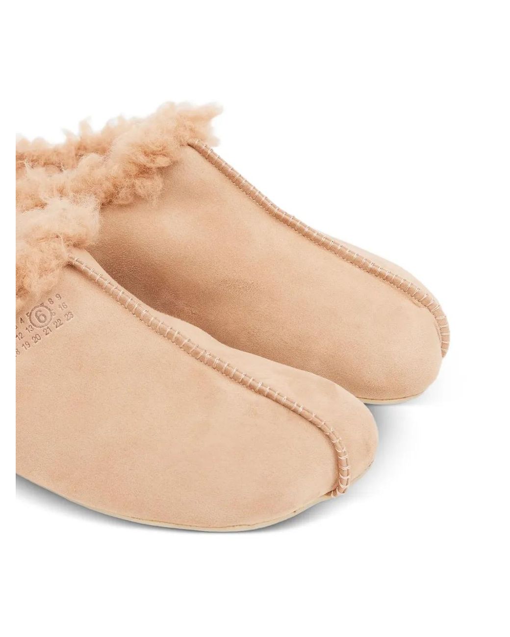 MM6 by Maison Margiela Natural Numeric Shearling-Trim Suede Mules