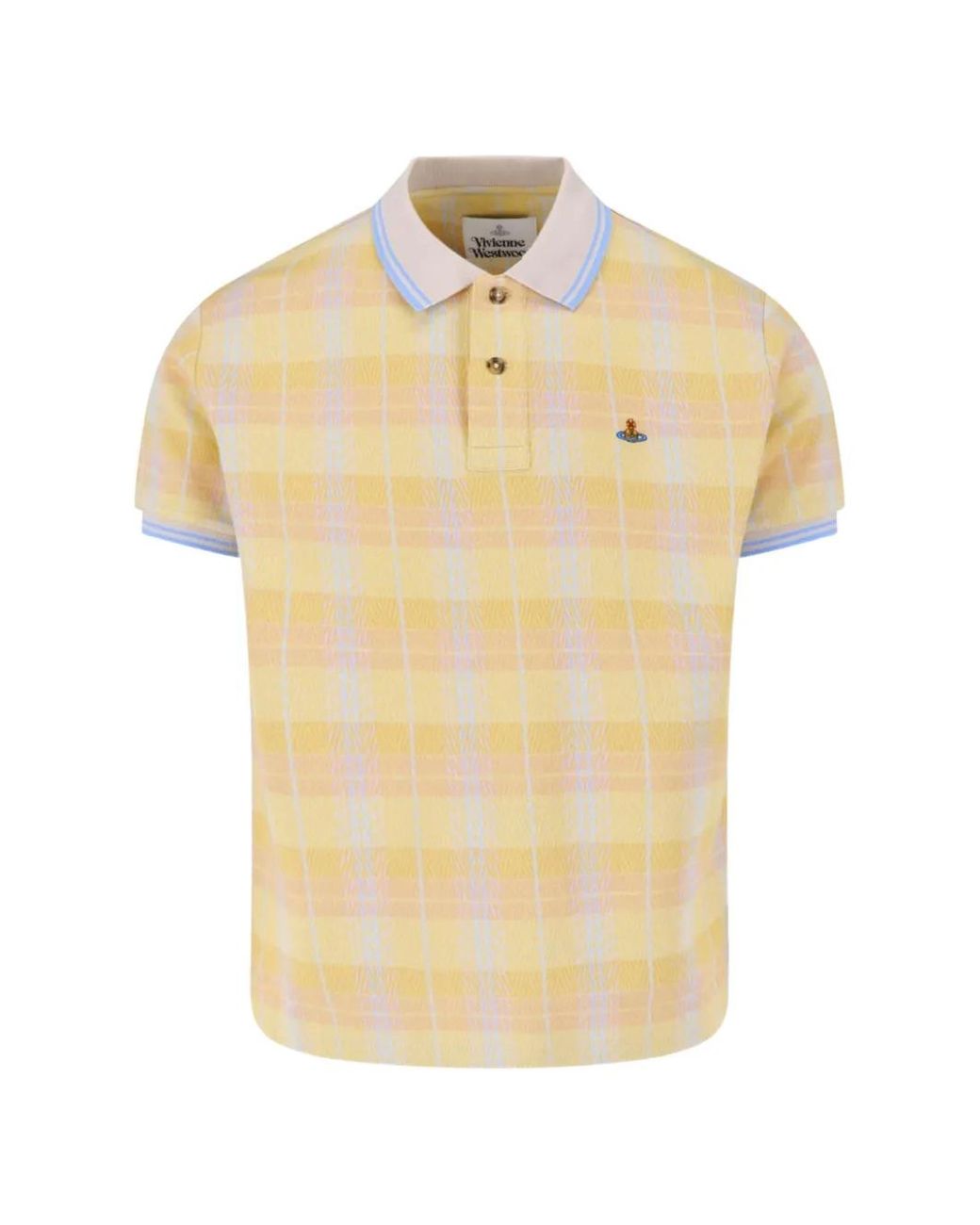Vivienne Westwood Natural Check-Pattern Orb-Embroidered Polo Shirt for men