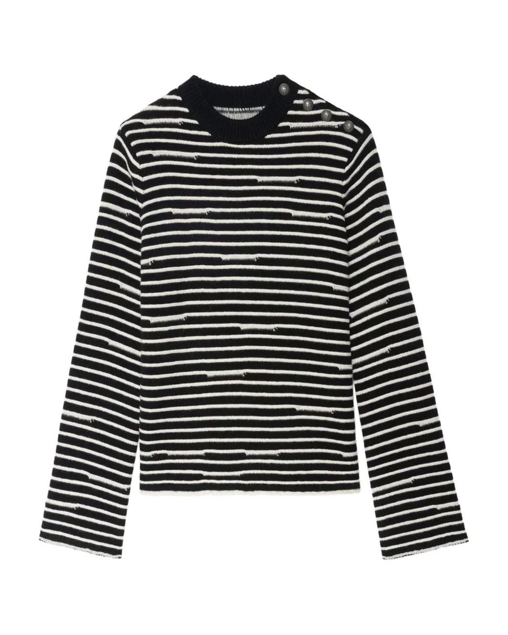 Zadig & Voltaire Black Spiky Striped Button-Detailed Sweater