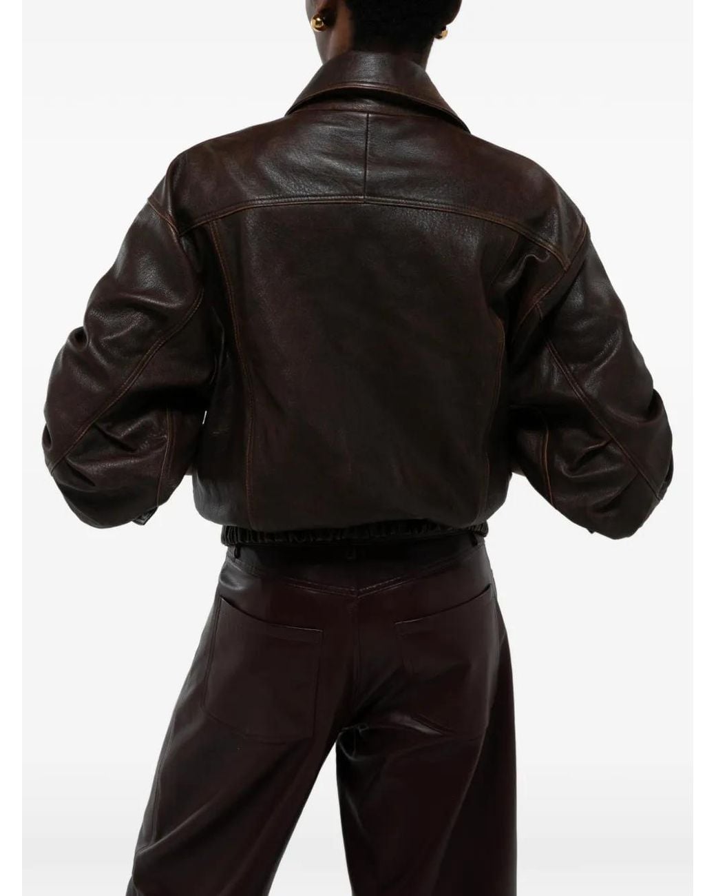 DUCIE Brown Florence Calf Leather Bomber Jacket