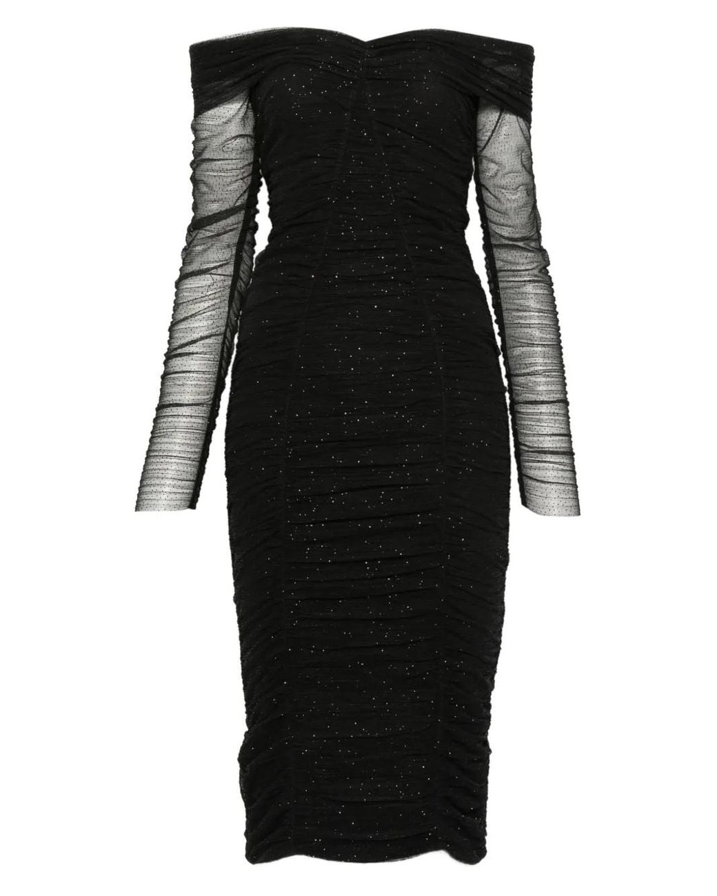 Nissa Black Off-Shoulder Sequin-Embellished Mini Dress