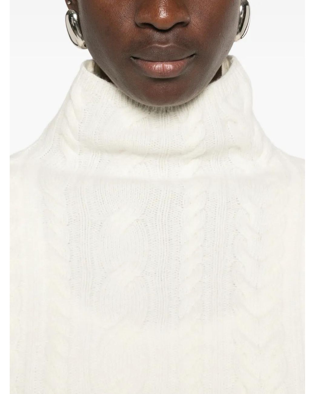 Herno White Rollkragenpullover Mit Zopfmuster