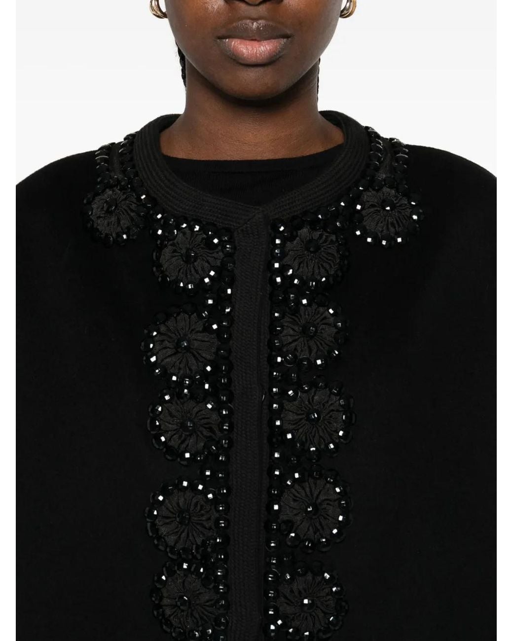 P.A.R.O.S.H. Black Embellished Floral Coat