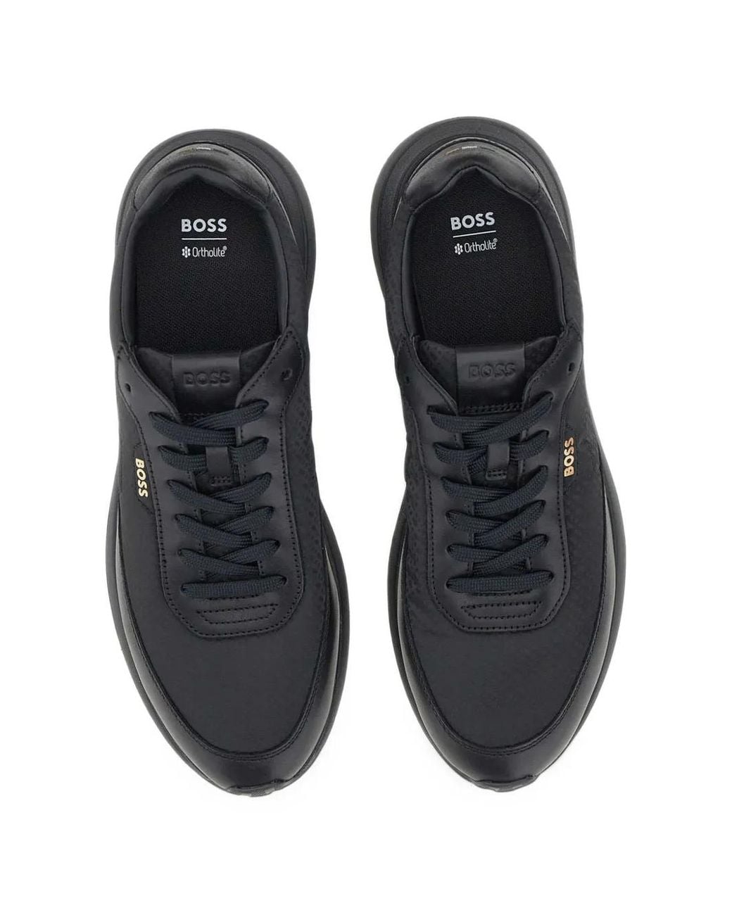Boss Black Monogram Sneakers With Leather Trim And Eva Rubber Sole for men
