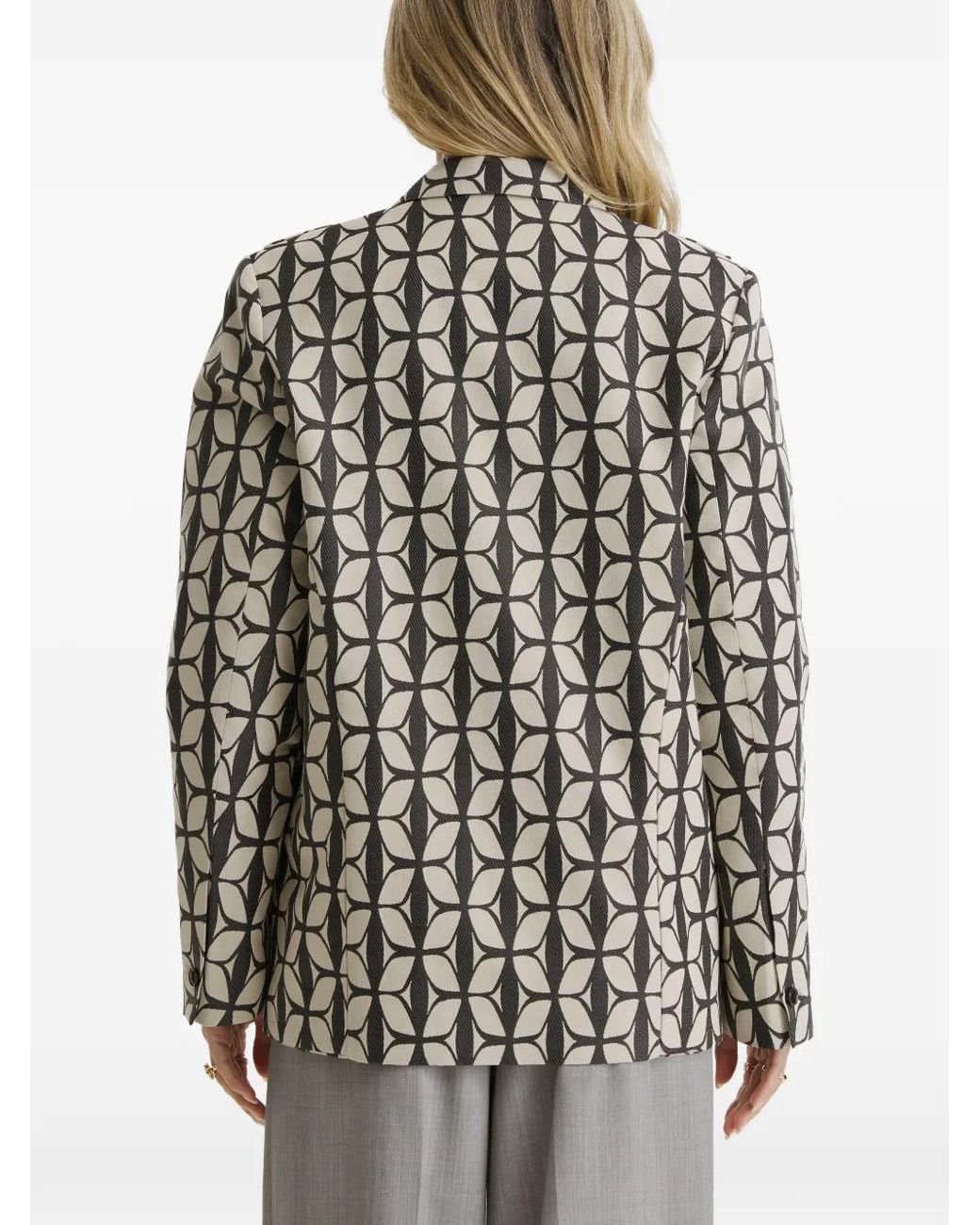 CuAnna White Geometric-Print Asymmetric Jacket