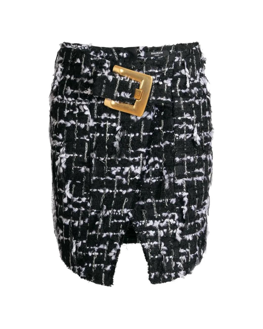 Balmain Gray Belted Fringed Tweed Skirt
