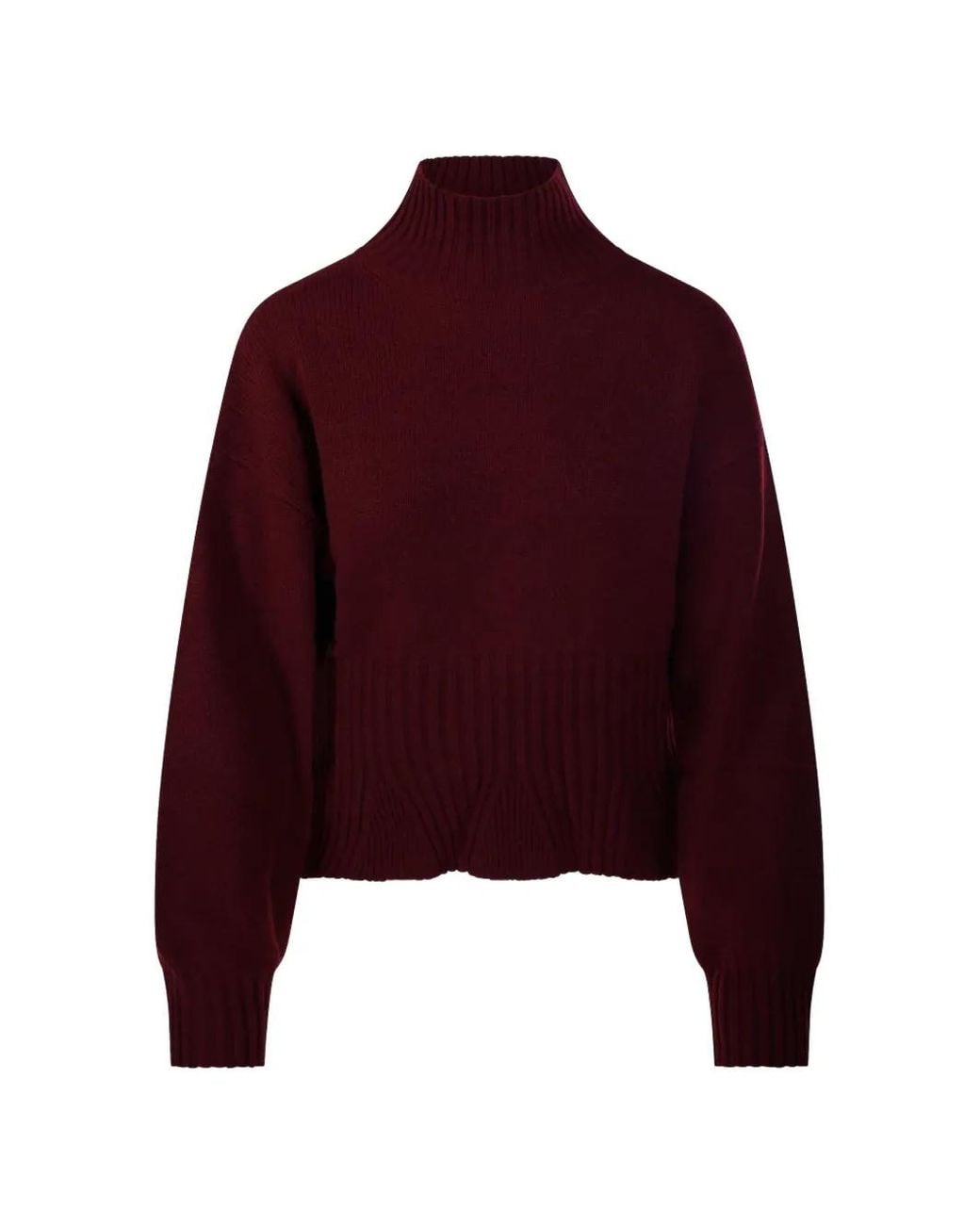 Allude Red Ribbed-Knit High-Neck Sweater