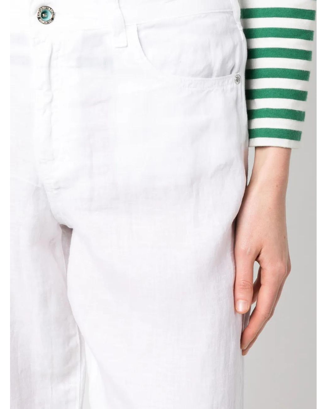 Emporio Armani White Straight-Leg Linen Trousers