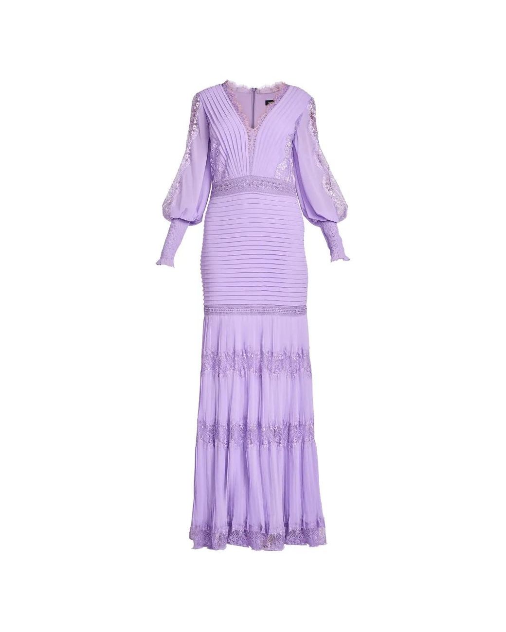 Tadashi Shoji Purple Maxi Nyssa Bishop Lace-Trimmed Pleated Dress