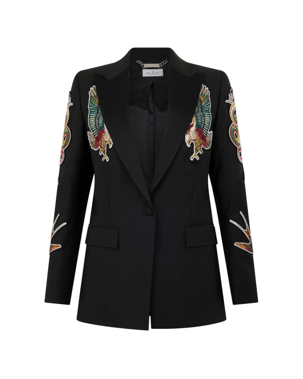 Philipp Plein Black Buttoned Embroidered Blazer