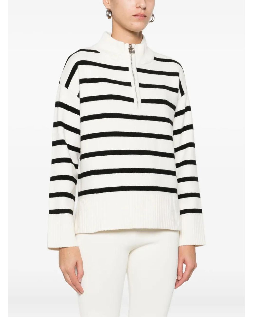 DKNY White Striped Half-Zip Jumper