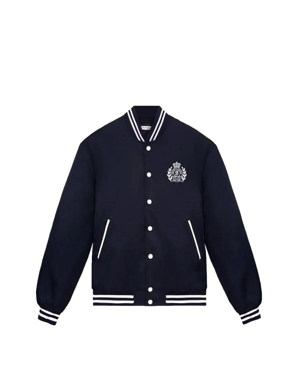 Sporty & Rich Blue Health & Wellness Crest Varsity Jacket